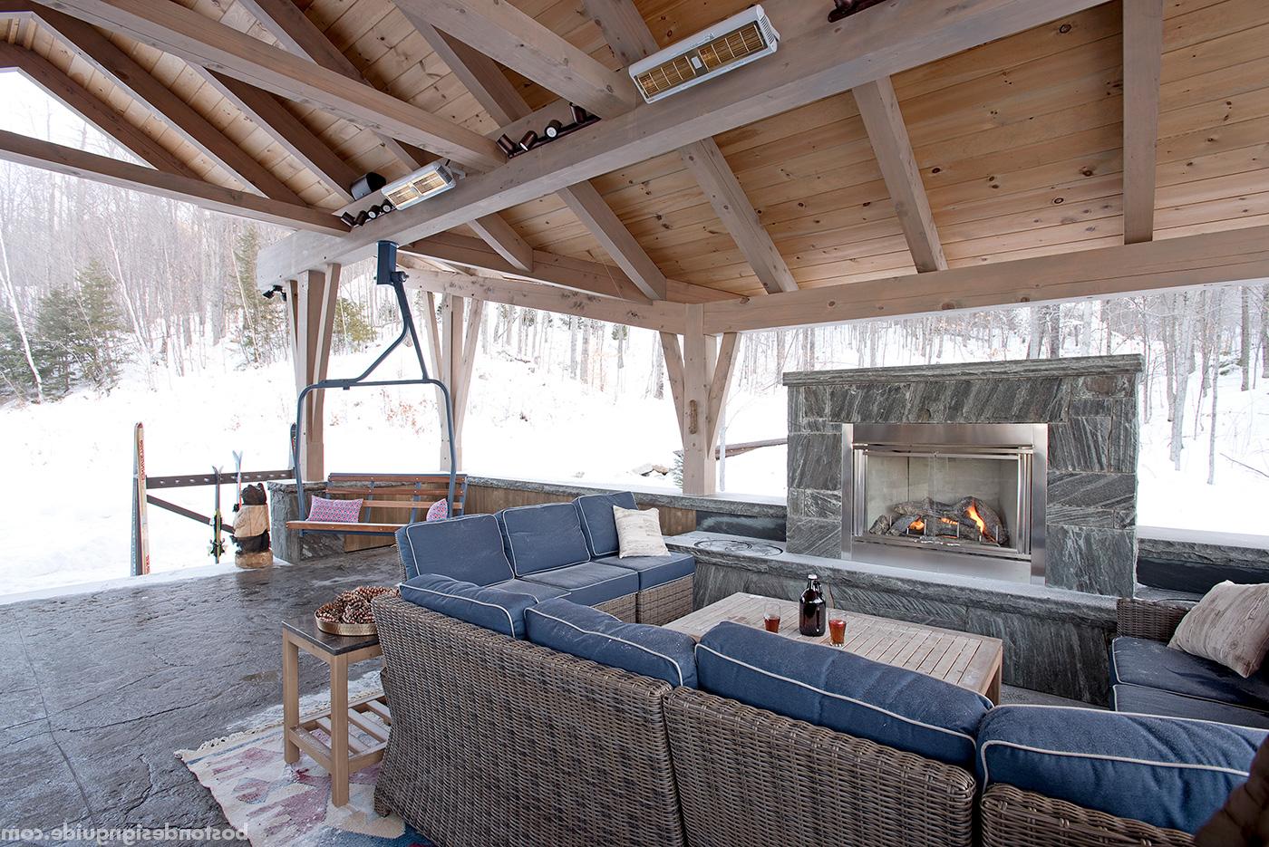 Ski-in, ski-off outdoor deck for a Maine ski house designed and built by Bensonwood