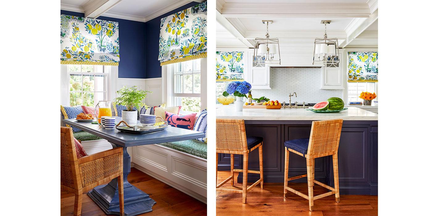 Colorful kitchen 和 breakfast nook in a Nantucket design project